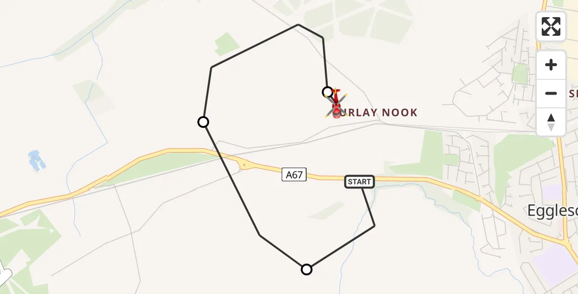 Flight route Air Ambulance Helicopter Egglescliffe - Egglescliffe, 18 May 2026, 13:05