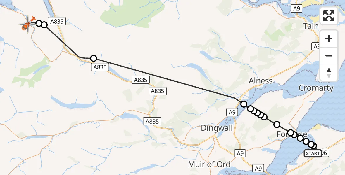 Flight route Coastguard Helicopter Inverness Airport - Highland, 18 May 2026, 13:18