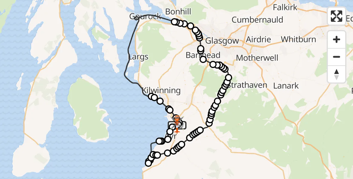 Flight route Coastguard Helicopter Glasgow Prestwick Airport - Glasgow Prestwick Airport, 18 May 2026, 14:16