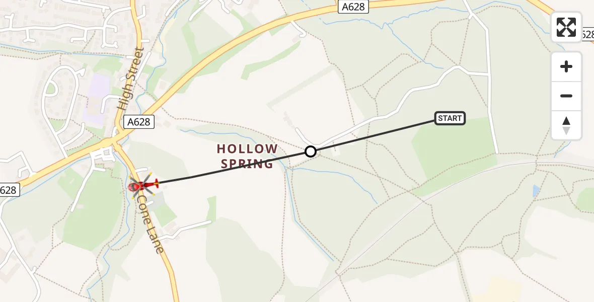 Flight route Air Ambulance Helicopter Barnsley - Barnsley, 18 May 2026, 14:18