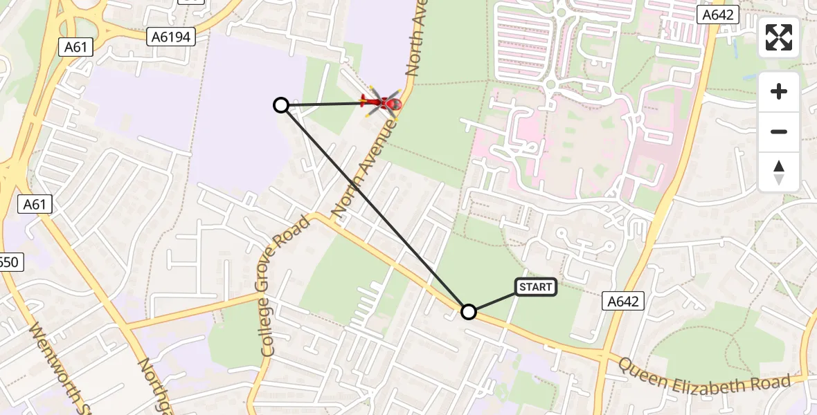 Flight route Air Ambulance Helicopter Newton Hill - Newton Hill, 18 May 2026, 14:23