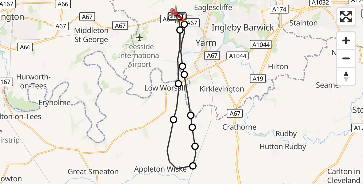 Flight route Air Ambulance Helicopter Egglescliffe - Egglescliffe, 18 May 2026, 14:24