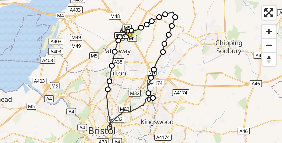 Flight route Police Helicopter Almondsbury Helicopter Base - Almondsbury Helicopter Base, 18 May 2026, 14:27