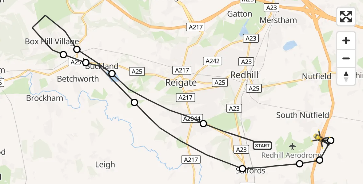 Flight route Police Helicopter Salfords - South Nutfield, 18 May 2026, 14:30