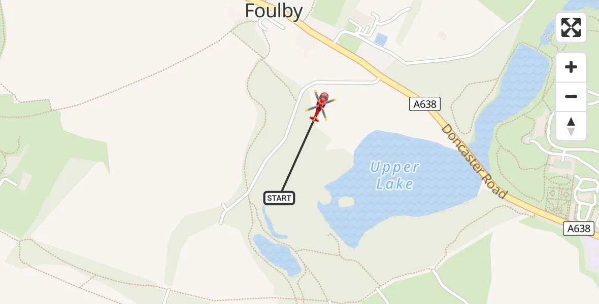 Flight route Air Ambulance Helicopter Foulby - YAA Nostell Helicopter Port, 18 May 2026, 14:35