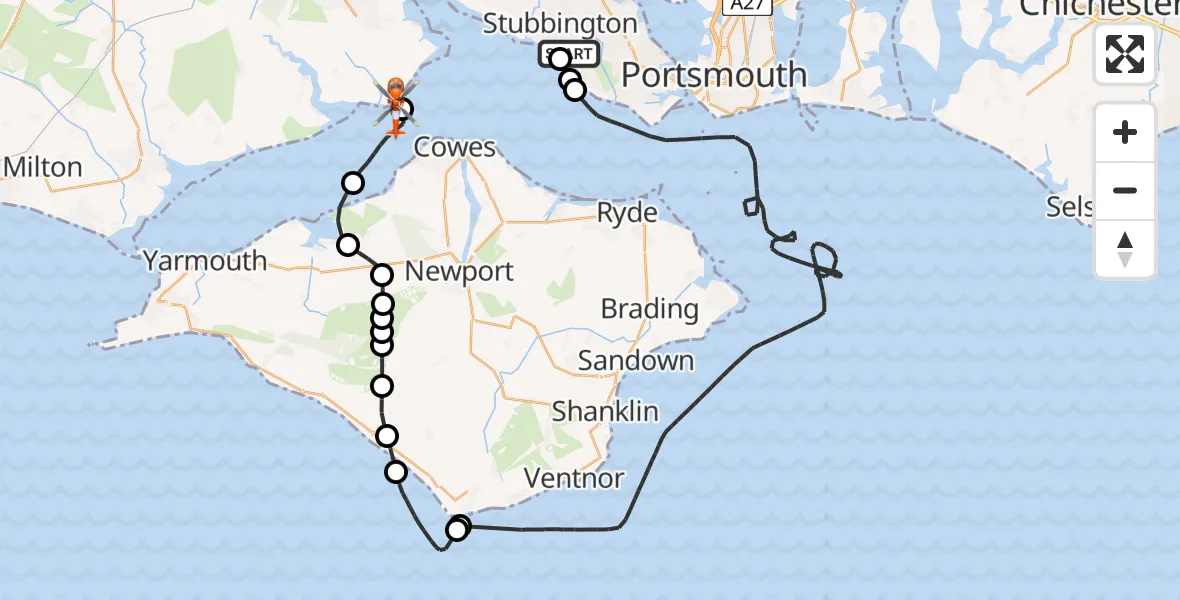 Flight route Coastguard Helicopter Solent Airport - Calshot, 18 May 2026, 14:36