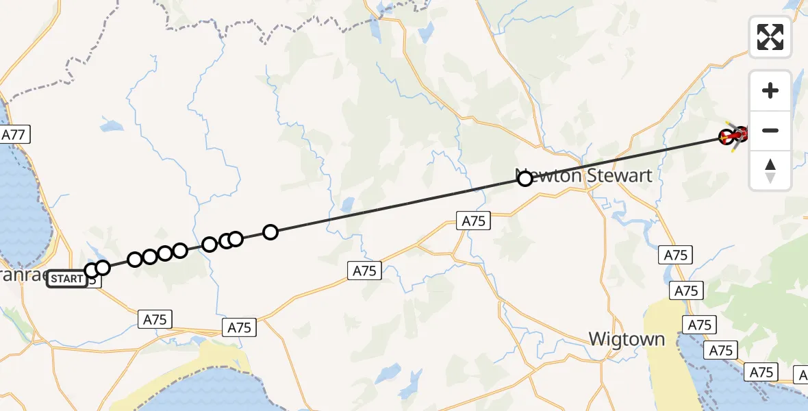 Flight route Air Ambulance Helicopter Stranraer - Knee of Cairnsmore, 18 May 2026, 14:52