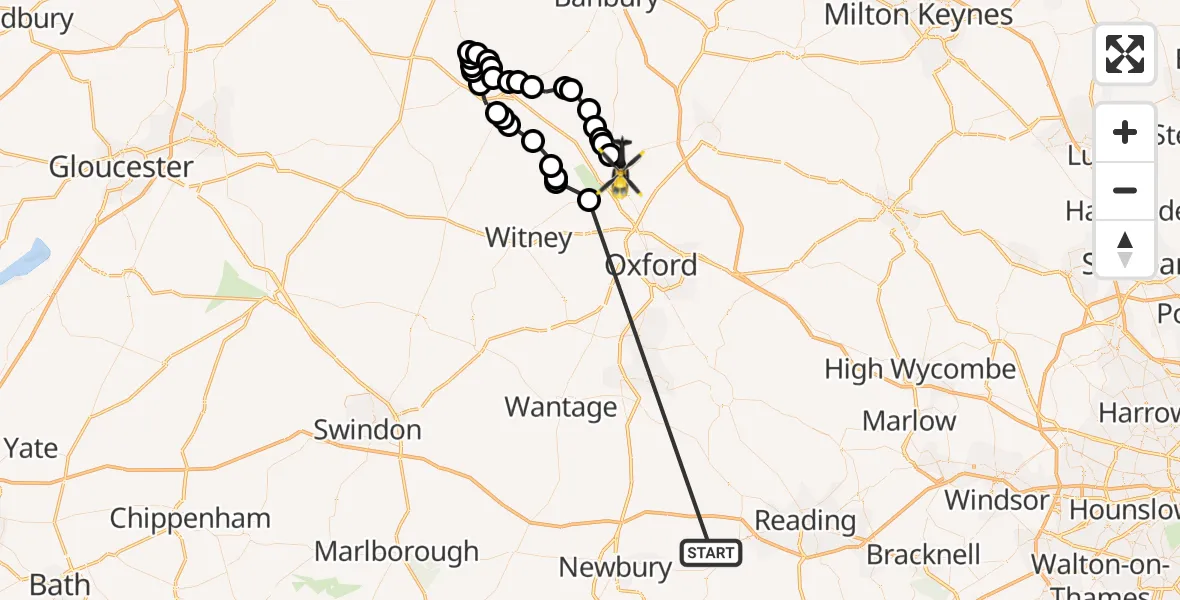Flight route Police Helicopter Bradfield Southend - Tackley, 18 May 2026, 14:52