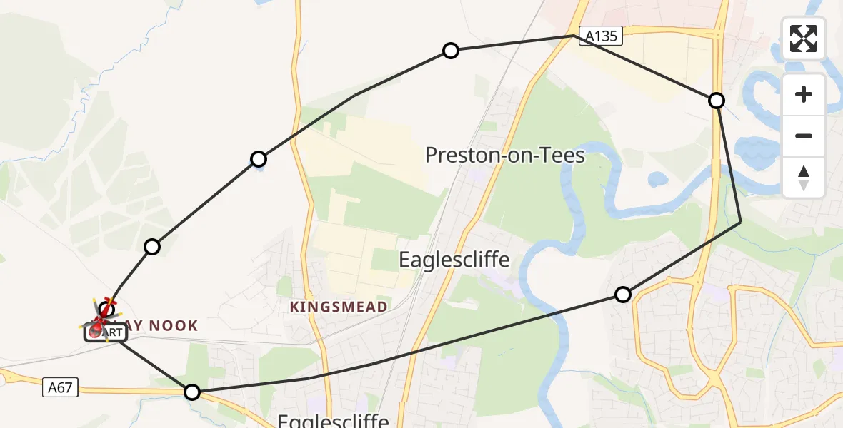 Flight route Air Ambulance Helicopter Egglescliffe - Egglescliffe, 18 May 2026, 14:57