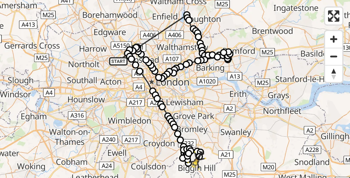 Flight route Police Helicopter Dollis Hill - London Biggin Hill Airport, 18 May 2026, 15:12