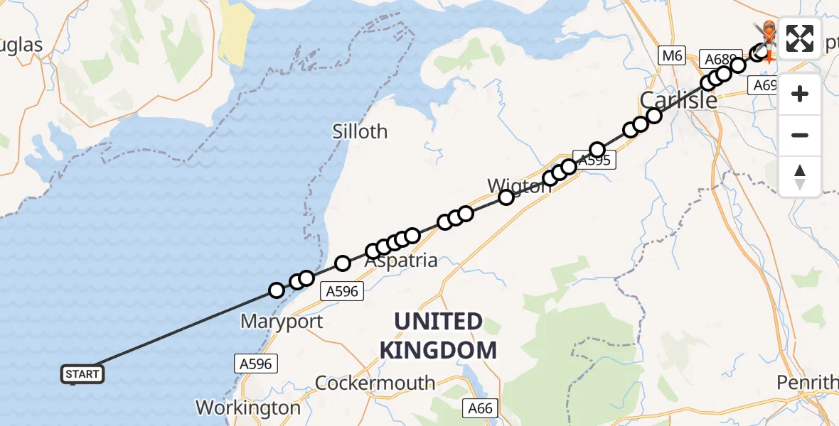 Flight route Coastguard Helicopter Irish Sea - Carlisle Lake District Airport, 18 May 2026, 15:19