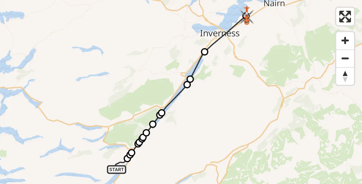 Flight route Coastguard Helicopter Highland - Inverness Airport, 18 May 2026, 15:22