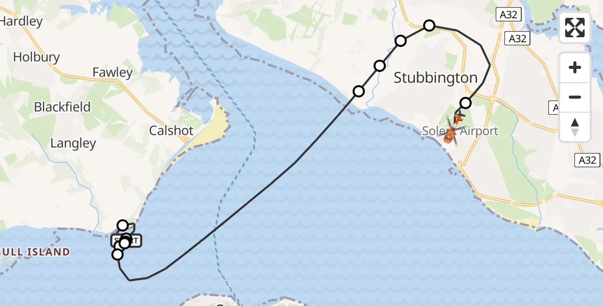 Flight route Coastguard Helicopter New Forest - Solent Airport, 18 May 2026, 15:32