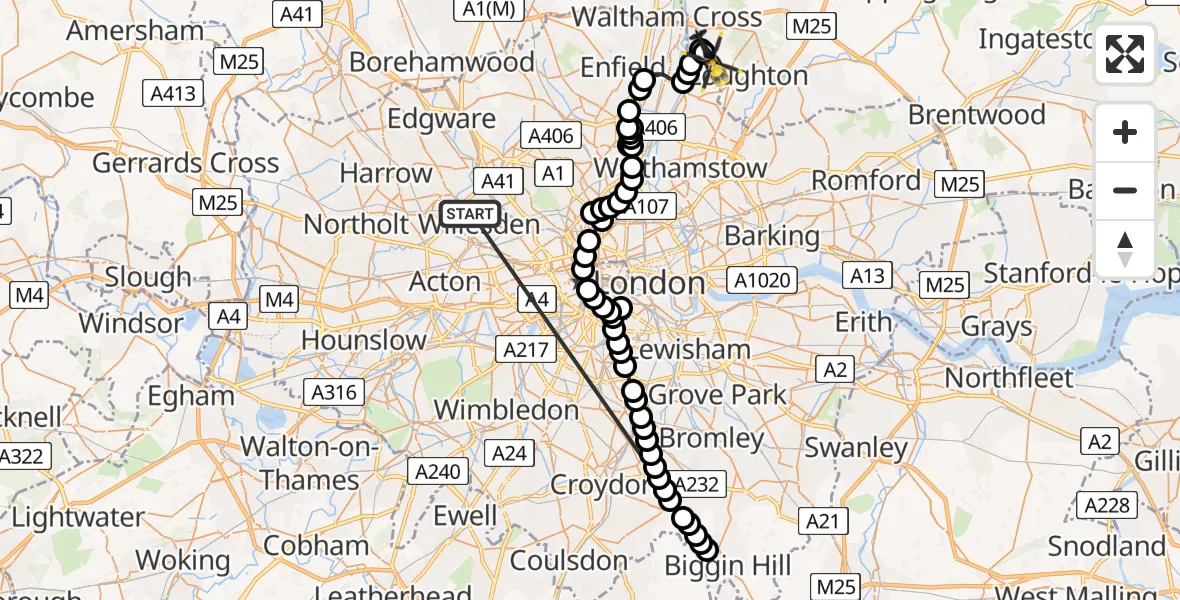 Flight route Police Helicopter Dollis Hill - Sewardstonebury, 18 May 2026, 16:41