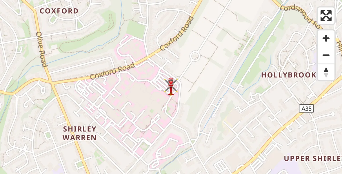 Flight route Air Ambulance Helicopter University Hospital Southampton - University Hospital Southampton, 18 May 2026, 16:54