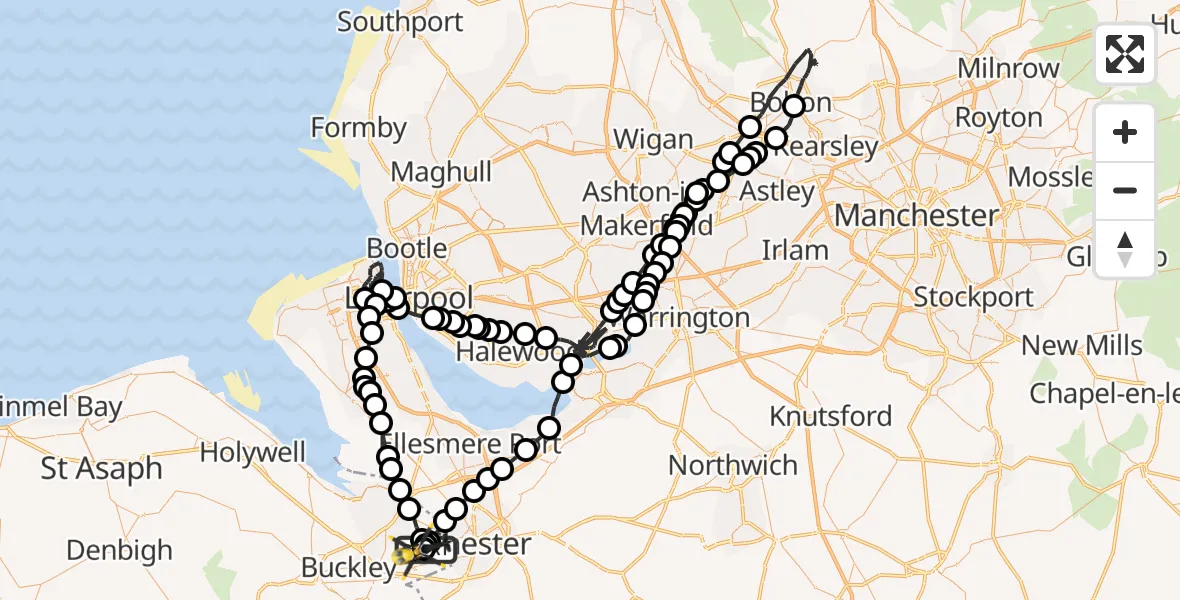 Flight route Police Helicopter Hawarden Airport - Hawarden Airport, 18 May 2026, 17:35