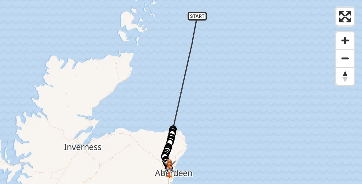 Flight route Coastguard Helicopter North Sea - Aberdeen International Airport, 18 May 2026, 18:01