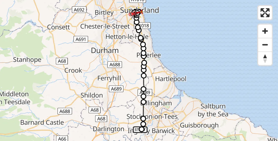 Flight route Air Ambulance Helicopter Egglescliffe - Millfield, 18 May 2026, 18:06