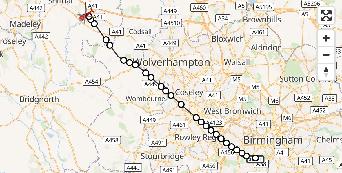Flight route Air Ambulance Helicopter Queen Elizabeth Hospital Helipad - Tong, 18 May 2026, 18:22