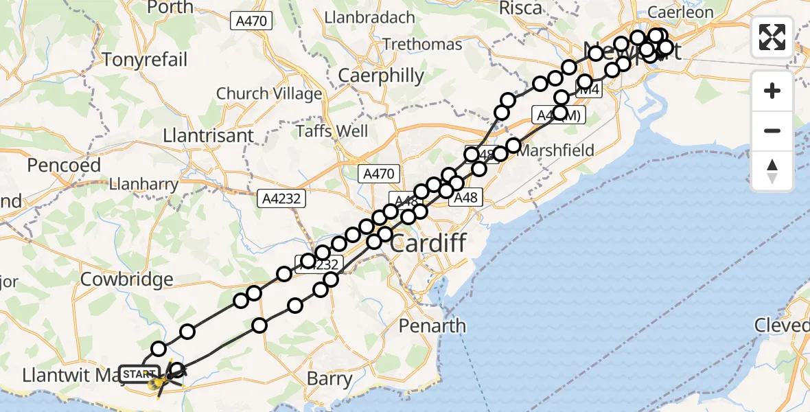 Flight route Police Helicopter MOD St Athan - St Athan, 18 May 2026, 18:28