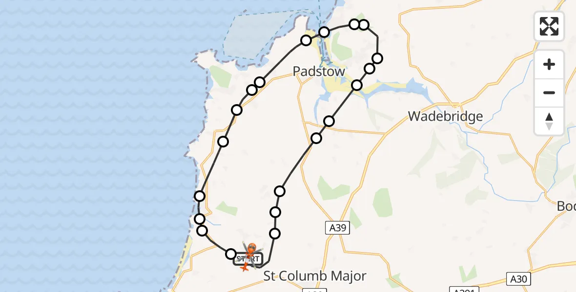 Flight route Coastguard Helicopter Cornwall Airport Newquay - Cornwall Airport Newquay, 18 May 2026, 18:32