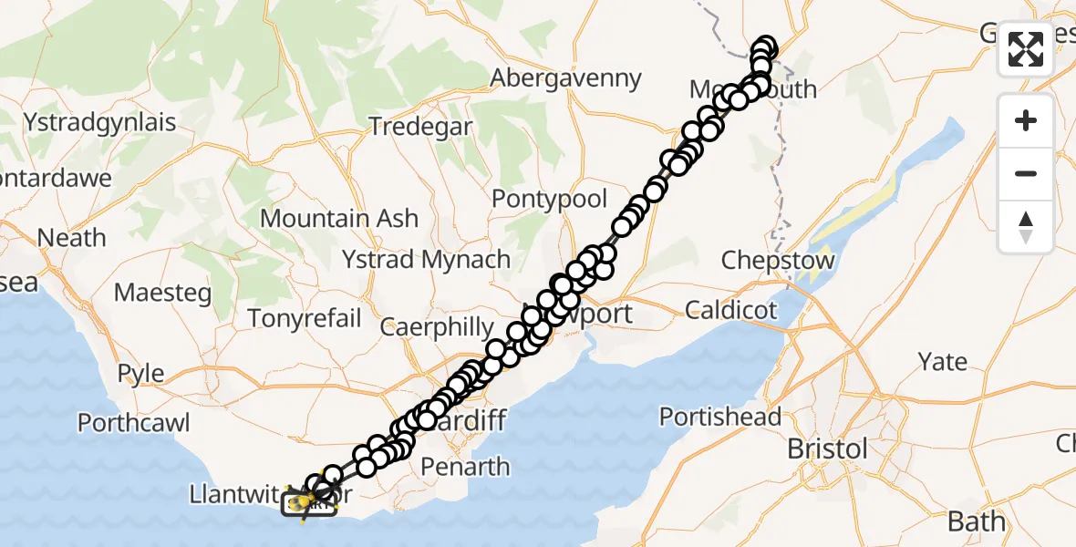 Flight route Police Helicopter MOD St Athan - MOD St Athan, 18 May 2026, 19:08