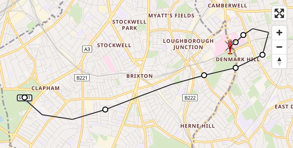 Flight route Air Ambulance Helicopter Clapham - Kings College London Hospital, 18 May 2026, 19:35