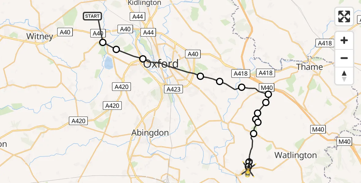 Flight route Police Helicopter Church Hanborough - Benson, 18 May 2026, 20:47