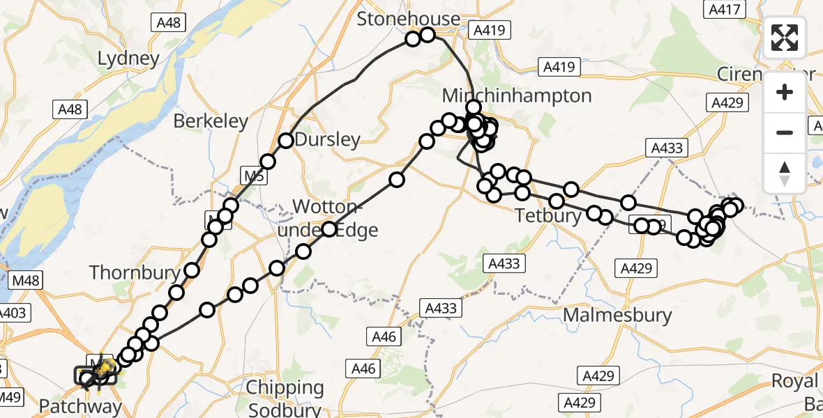 Flight route Police Helicopter Almondsbury Helicopter Base - Almondsbury Helicopter Base, 18 May 2026, 20:55