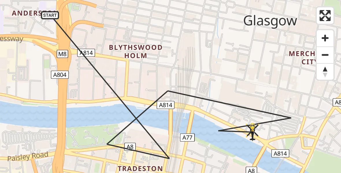 Flight route Police Helicopter Glasgow - Glasgow, 18 May 2026, 21:46
