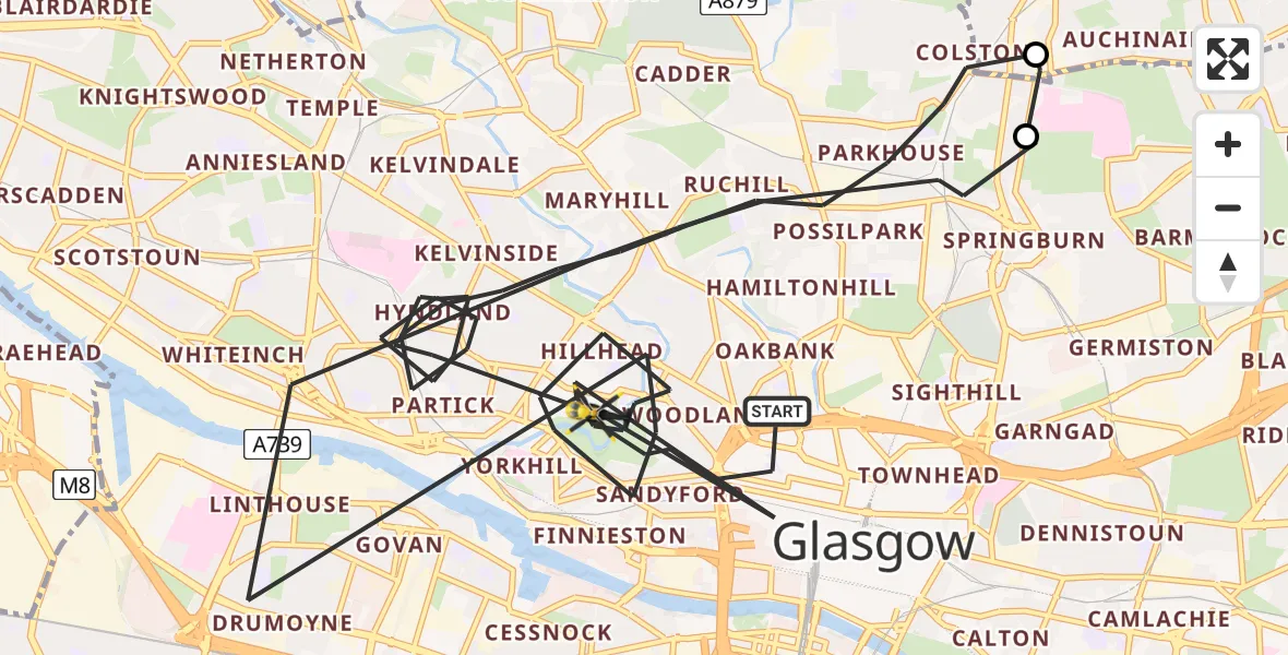 Flight route Police Helicopter Glasgow - Glasgow, 18 May 2026, 21:51
