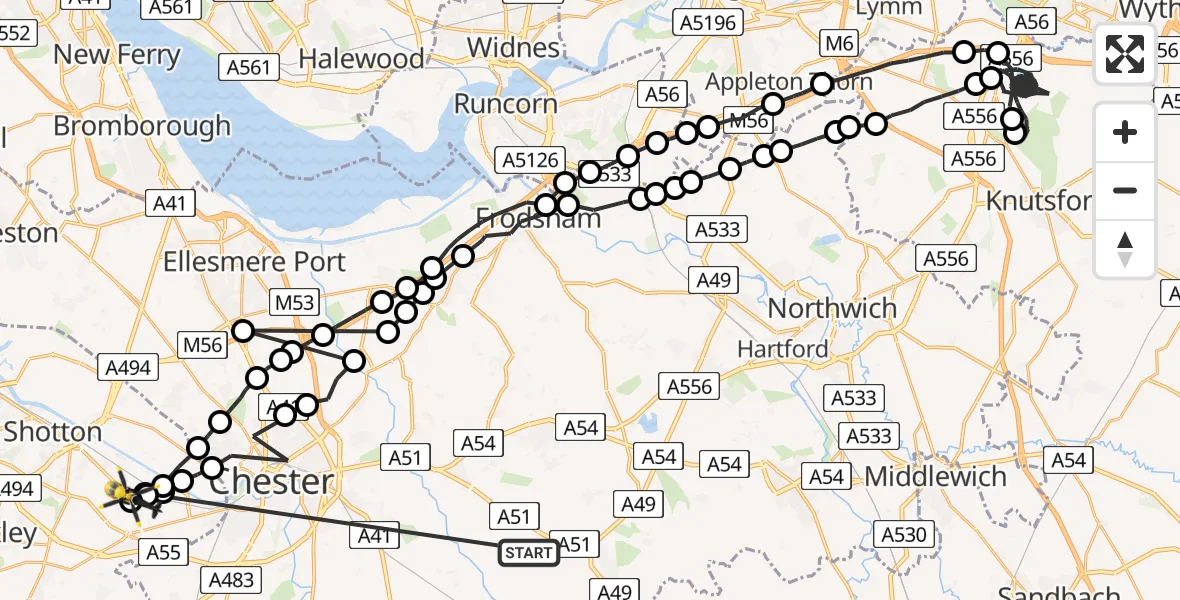 Flight route Police Helicopter Clotton - Saltney Ferry, 18 May 2026, 23:25
