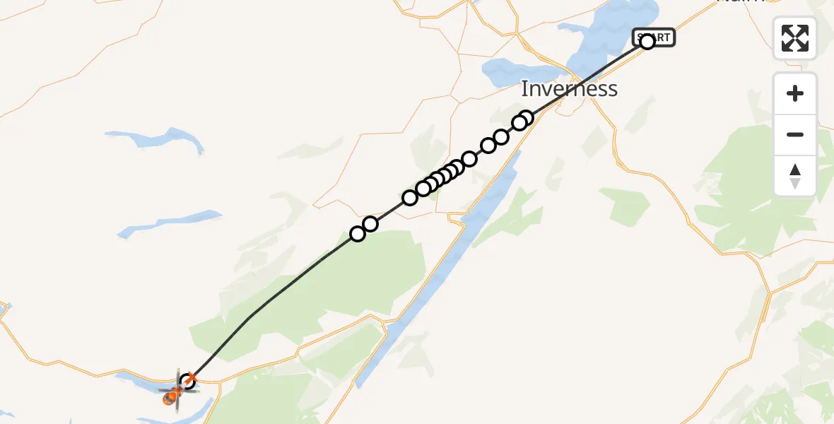Flight route Coastguard Helicopter Inverness Airport - Loch Cluanie, 19 May 2026, 06:54