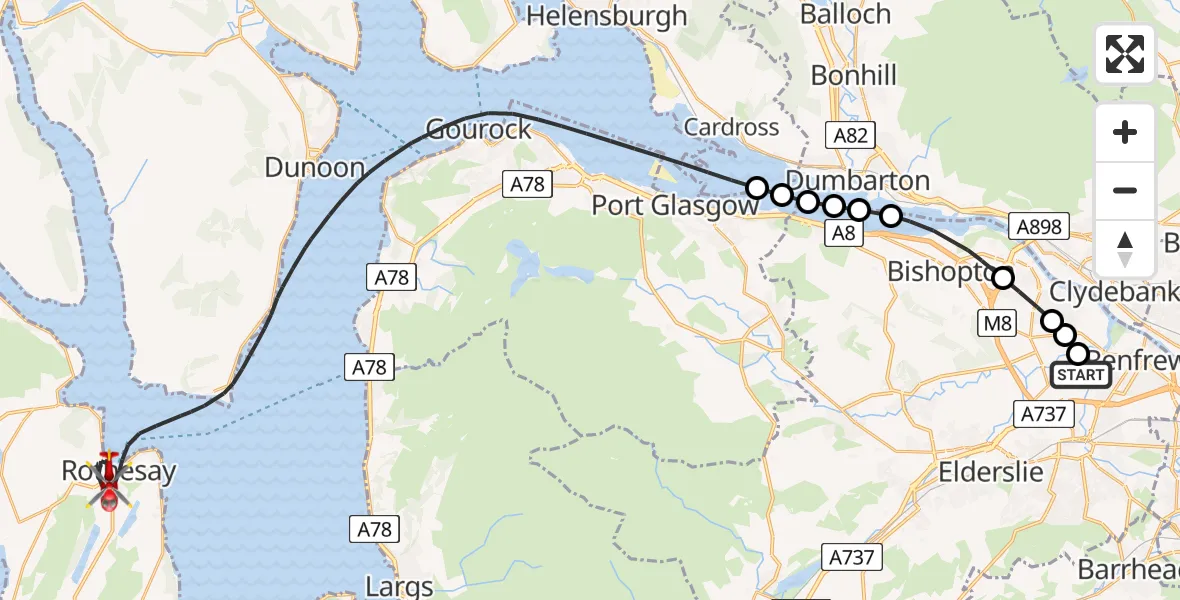 Flight route Air Ambulance Helicopter Glasgow Airport - Inner Seas, 19 May 2026, 07:40