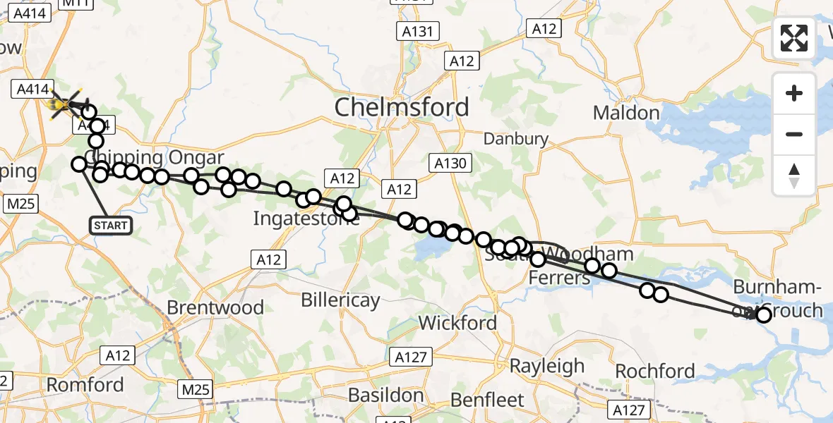 Flight route Police Helicopter Stanford Rivers - North Weald Bassett, 19 May 2026, 08:01