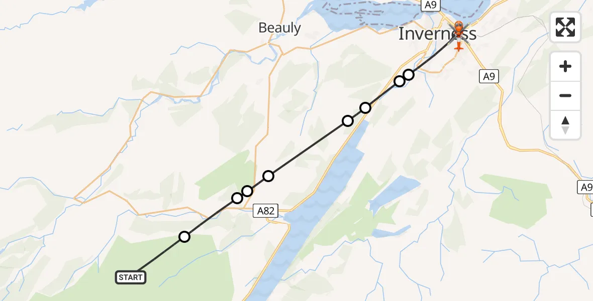 Flight route Coastguard Helicopter Highland - Inverness, 19 May 2026, 08:17
