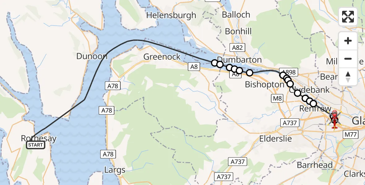 Flight route Air Ambulance Helicopter Inner Seas - Queen Elizabeth Hospital, 19 May 2026, 08:18