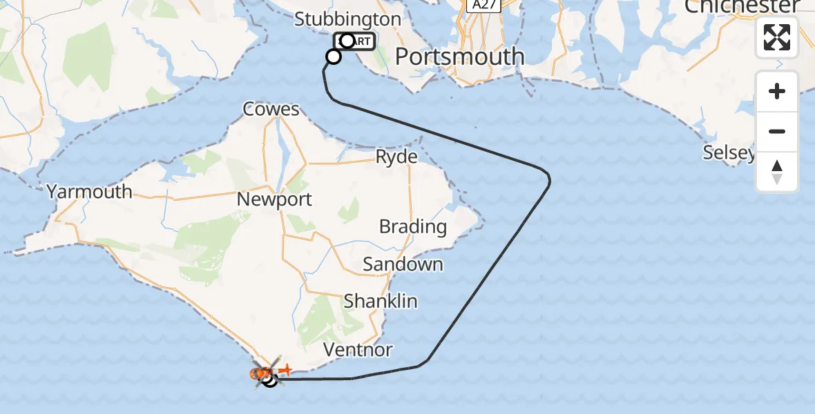 Flight route Coastguard Helicopter Solent Airport - Chale, 19 May 2026, 09:00