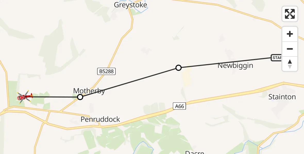 Flight route Air Ambulance Helicopter Stainton - Greystoke, 19 May 2026, 09:21