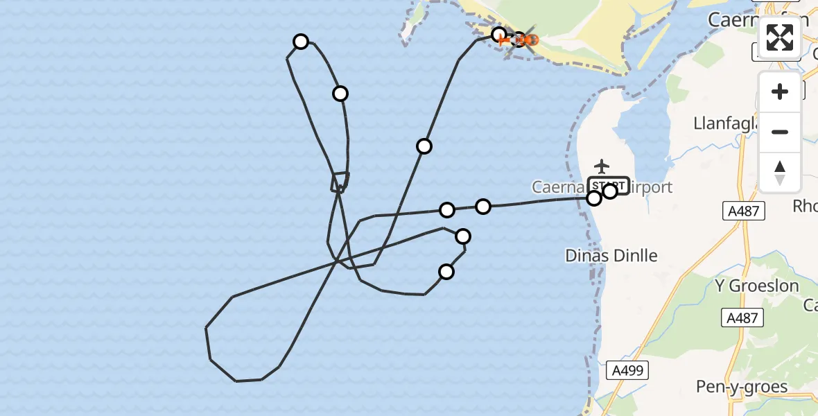 Flight route Coastguard Helicopter Caernarfon Airport - Pen-Lôn, 19 May 2026, 09:26