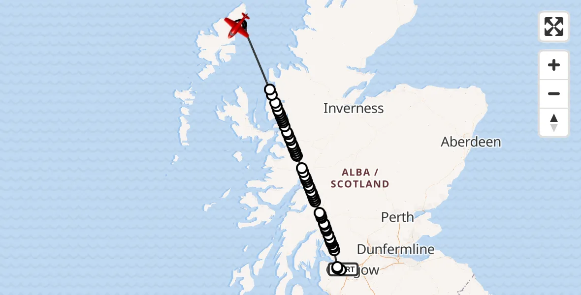 Flight route Air Ambulance Aircraft Glasgow Airport - Col Uarach, 19 May 2026, 09:43