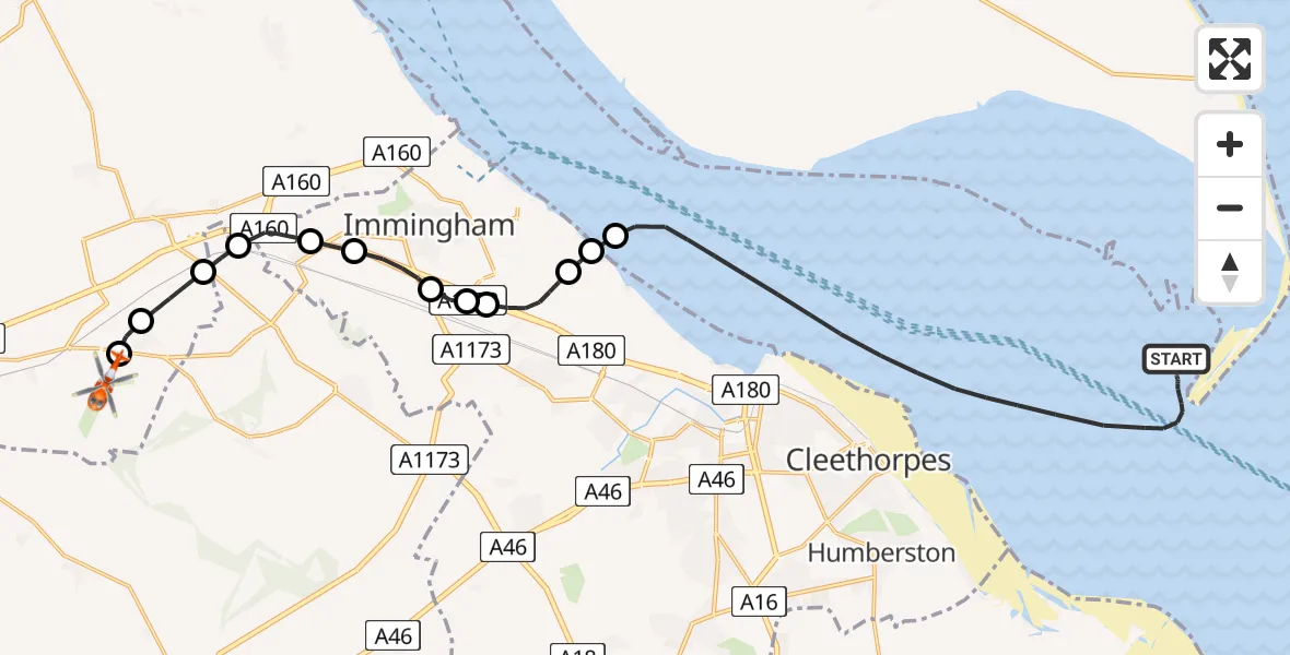 Flight route Coastguard Helicopter North Sea - Humberside Airport, 19 May 2026, 10:01