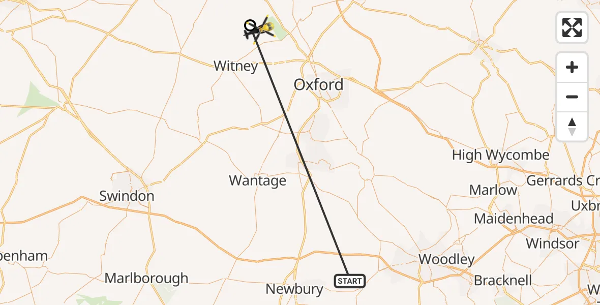 Flight route Police Helicopter Bucklebury - Stonesfield, 19 May 2026, 10:02