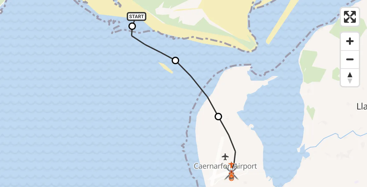 Flight route Coastguard Helicopter Rhosyr - Caernarfon Airport, 19 May 2026, 10:22
