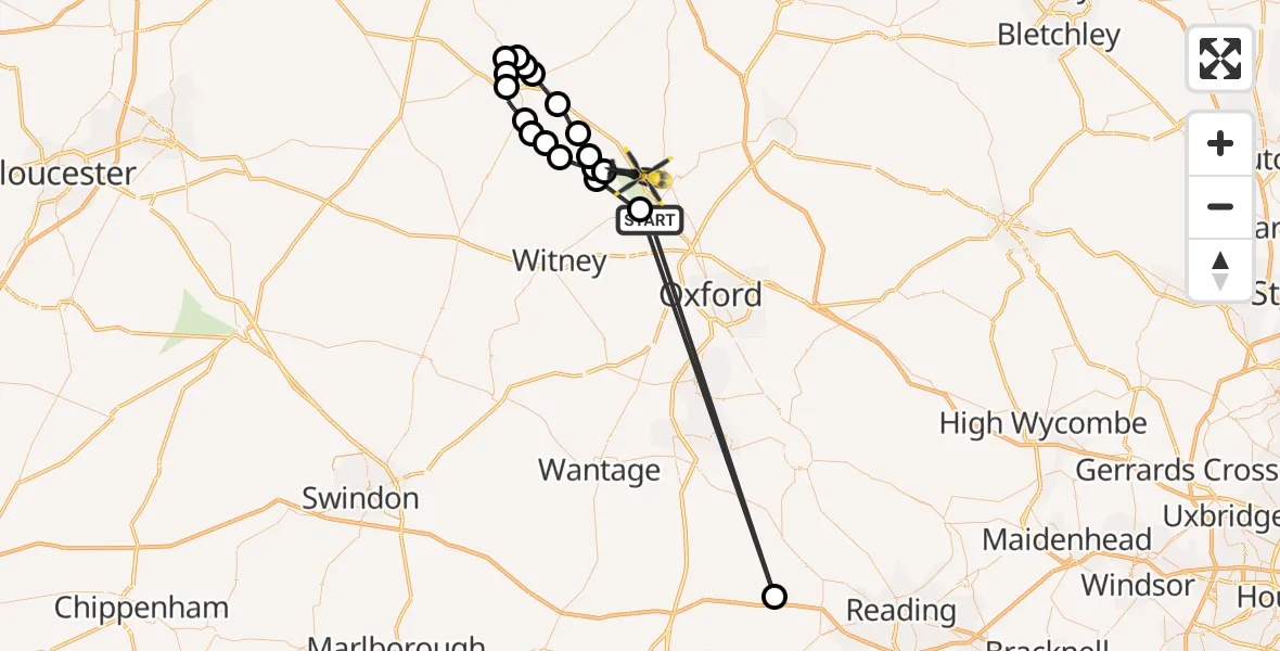 Flight route Police Helicopter Bladon - Woodstock, 19 May 2026, 10:23