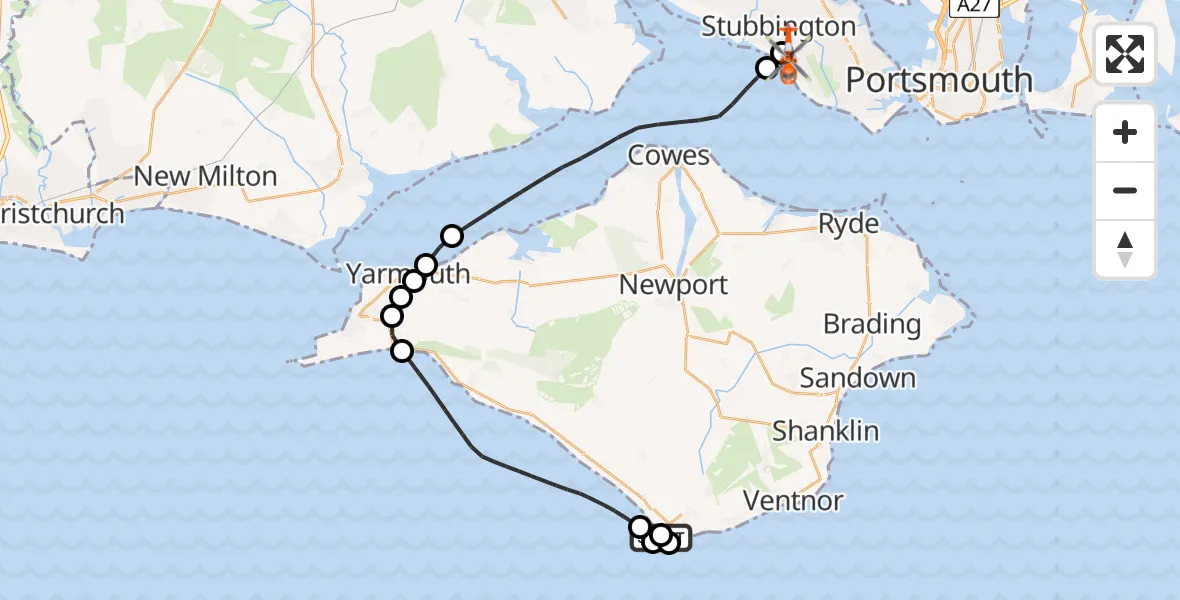Flight route Coastguard Helicopter Niton - Solent Airport, 19 May 2026, 10:30