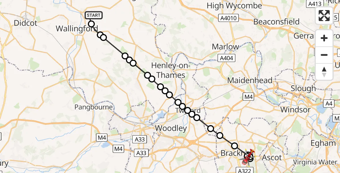 Flight route Air Ambulance Helicopter RAF Benson - Bracknell, 19 May 2026, 10:50