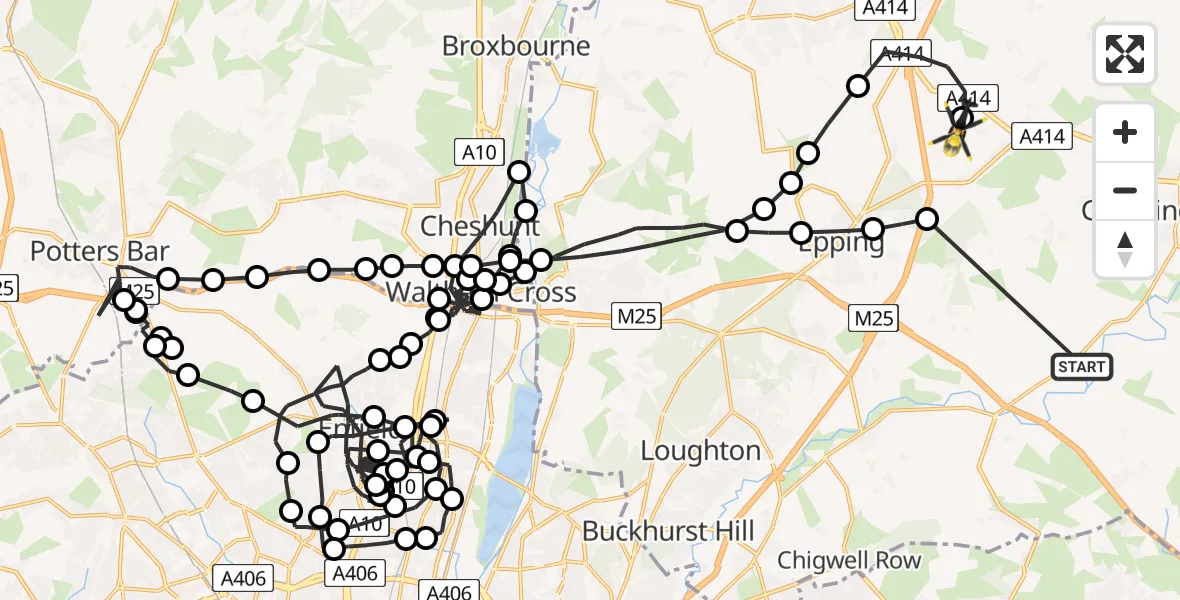 Flight route Police Helicopter Stanford Rivers - North Weald Airfield, 19 May 2026, 10:54