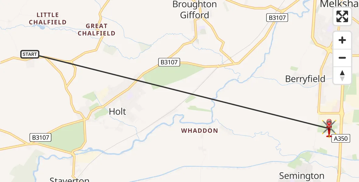 Flight route Air Ambulance Helicopter Lower Wraxall - Wiltshire Air Ambulance, 19 May 2026, 10:56