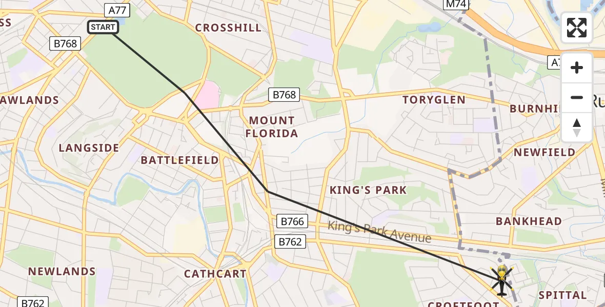 Flight route Police Helicopter Glasgow - Glasgow, 19 May 2026, 11:02